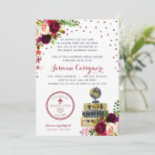 Burgund Floral Travel Brautdusche Einladung (Stehend Vorderseite)