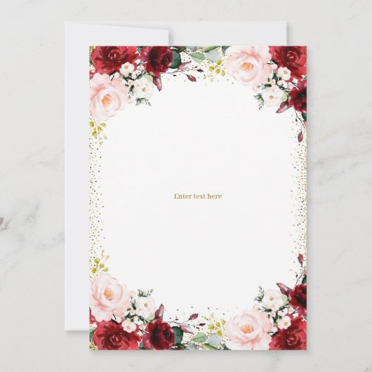 Burgund Floral und Gold Überraschung 60. Geburtsta Einladung (Rückseite)