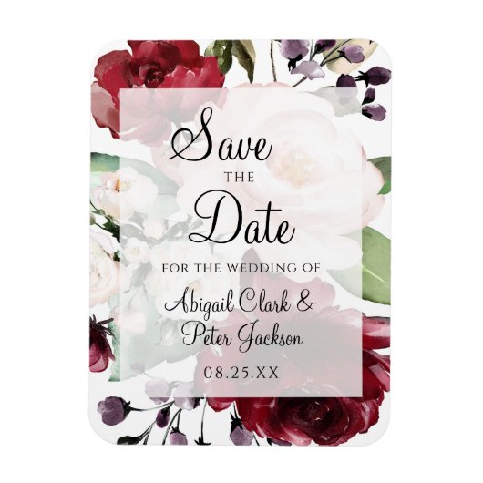 Burgund Floral Vellum Wasserfarbe Save the Date Magnet (Vertikal)