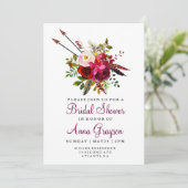 Burgund Floral Wasserfarbe Bridaldusche Einladung (Stehend Vorderseite)