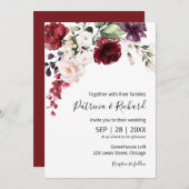 Burgund Floral Wasserfarbe Elegante Hochzeit Einladung (Vorne/Hinten)