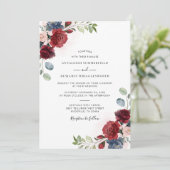 Burgund Floral Wasserfarbe Elegante Hochzeit Einladung (Stehend Vorderseite)