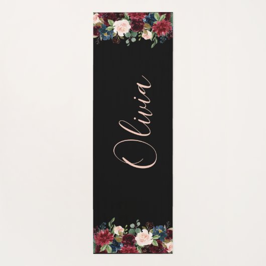 Burgund Floral Wasserfarbe Elegante Name Moderne Yogamatte (Rückseite)