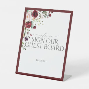 Burgund Floral Watercolor Wedding Guest Board Sockelschild