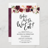 Burgund Floral Wedding Probe Dinner lädt ein Einladung (Vorne/Hinten)