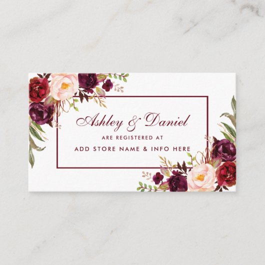 Burgund Floral Wedding Registrierungskarte BR Begleitkarte (Vorderseite)