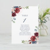 Burgund Floral Wedding Tischnummer 1 (Stehend Vorderseite)