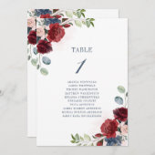 Burgund Floral Wedding Tischnummer 1 (Vorne/Hinten)