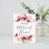 Burgund Floral werden Sie meine Ehrenmatrone sein Einladung (Stehend Vorderseite)