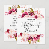 Burgund Floral werden Sie meine Ehrenmatrone sein Einladung (Vorne/Hinten)