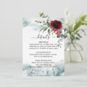 Burgund Floral Winter Wunderland Hochzeit Details Begleitkarte (Stehend Vorderseite)