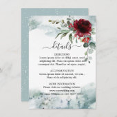 Burgund Floral Winter Wunderland Hochzeit Details Begleitkarte (Vorne/Hinten)