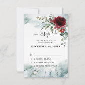Burgund Floral Winter Wunderland Hochzeit RSVP Karte (Vorderseite)