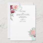 Burgund florale katholische Hochzeitsmaße Einladung (Rückseite)