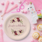 Burgund florale Rustikal Blush Pink Engagement Par Pappteller (Party)