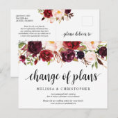 Burgund Florals, Einladung zur Hochzeit verschoben Postkarte (Vorne/Hinten)