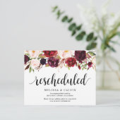 Burgund Florals, Hochzeitstag neuer Plan aufgescho Postkarte (Stehend Vorderseite)