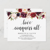 Burgund Florals, Liebe erobert alle, aufgeschoben Postkarte (Vorne/Hinten)