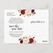 Burgund Florals, Schwarz, Brautparty verschoben Postkarte (Rückseite)