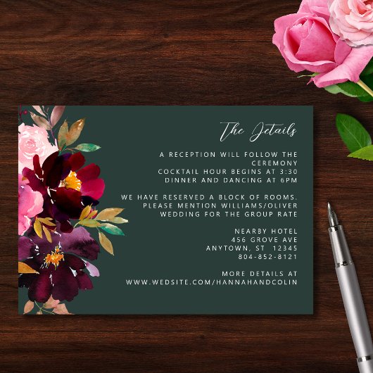 Burgund Forest Green Blush Floral Wasserfarbe Begleitkarte