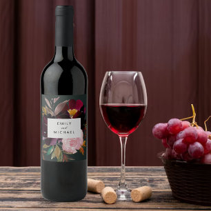 Burgund Forest Green Blush Floral Wasserfarbe Weinetikett