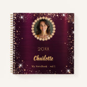 Burgund Foto Diamanten Rose Gold Glitzer Notizblock (Vorderseite)