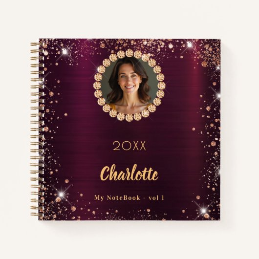 Burgund Foto Diamanten Rose Gold Glitzer Notizblock (Vorderseite)