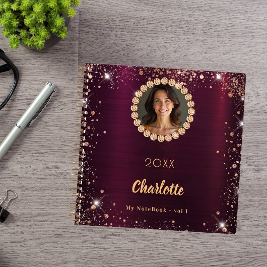 Burgund Foto Diamanten Rose Gold Glitzer Notizblock