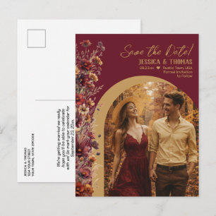 Burgund Foto Hochzeit Save-the-Date-Karte Ankündigungspostkarte