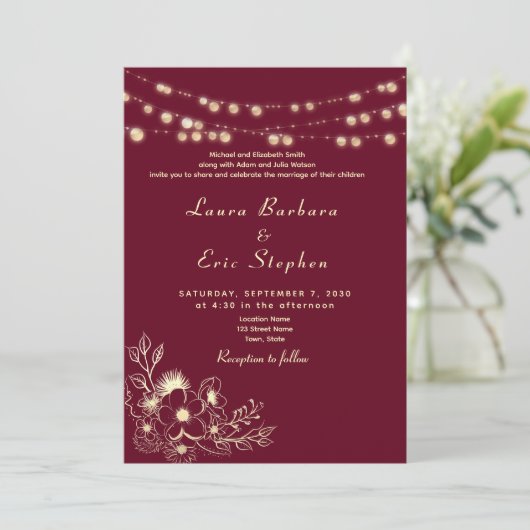 Burgund Foto QR Code Hochzeit Einladung (Stehend Vorderseite)