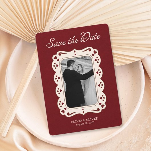 Burgund Foto Retro-Spitze Save The Date