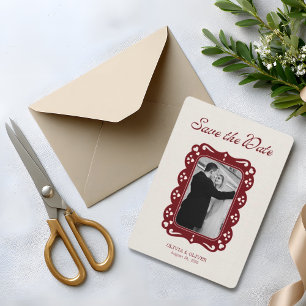 Burgund-Foto Retro-Spitze  Save The Date