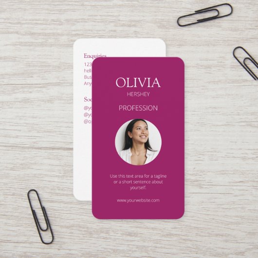 Burgund Foto SozialQR-Code Visitenkarte (Vorderseite/Rückseite Beispiel)