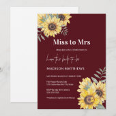 Burgund Frau Sonnenblume Brautparty Einladung (Vorne/Hinten)