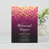 Burgund funkelnde Lichter Hochzeitsdinner Probe Einladung (Stehend Vorderseite)