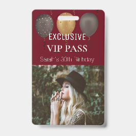 Burgund Geburtstagsparty Foto Custom Pass VIP Ausweis