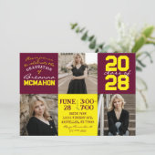 Burgund & Gelb 3 Foto Abschluss Einladung (Stehend Vorderseite)