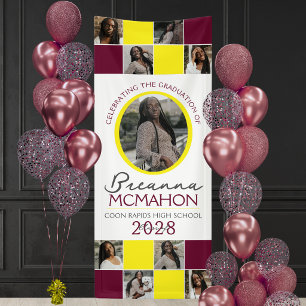 Burgund & Gelb 9 Foto-Collage-Abschluss Vinyl Banner