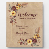 Burgund-Gelb-Blüte Willkommen auf unserer Hochzeit Fotoplatte (Vorderseite)