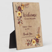 Burgund-Gelb-Blüte Willkommen auf unserer Hochzeit Fotoplatte (Seite)