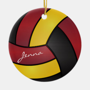 Burgund, Gelb und Schwarzer Volleyball 2  DIREKT Keramikornament