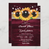 Burgund-Gelbe Sonnenblume Rustikale Hochzeit Einladung (Vorne/Hinten)