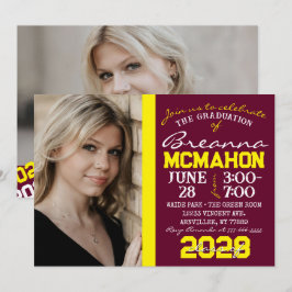 Burgund & Gelber Abschluss 2 Foto Einladung