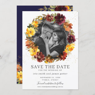 Burgund-Gelbes Foto Save the Date-Karte Einladung