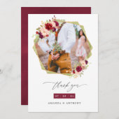 Burgund-Geometrisches Hochzeitssemble Dankeskarte (Vorne/Hinten)