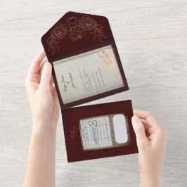 Burgund Gilded Rose Buchhochzeit Einladung
