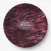 Burgund Glam Foil Glitzer Tiger Streifen Pappteller (Vorderseite)