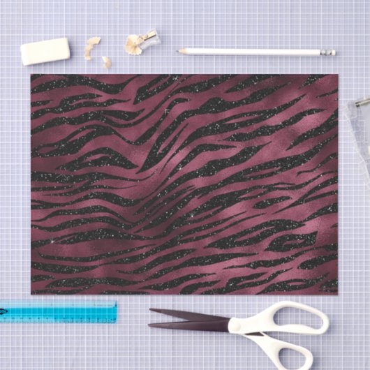 Burgund Glam Foil Glitzer Tiger Streifen Seidenpapier (Handwerk)