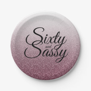Burgund Glitzer Ombre 60 und Sassy 60. Geburtstag Pappteller