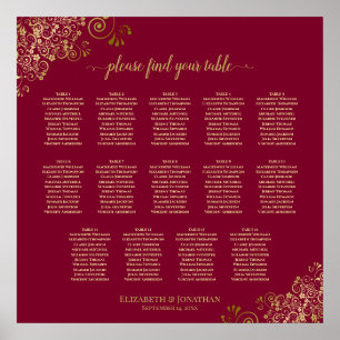 Burgund & Gold 14 Tabelle Hochzeitstabelle Poster